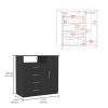 Peru 4 Drawer Dresser, Single Door Cabinet, One Open Shelf, Superior Top -Black