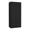 Taly Armoire with Double Doors, 3 Drawers, and Hanging Rod Black