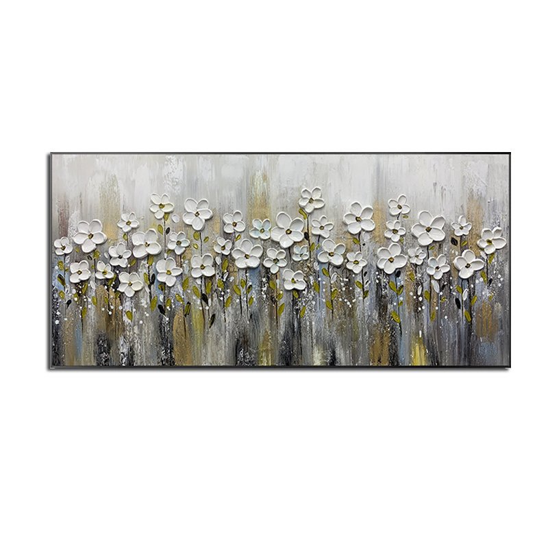 Handmade Gold Foil Abstract Oil Painting Wall Art Modern Minimalist White Flowers Canvas Home Decorative For Living Room No Frame Handmade Gold Foil Abstract Oil Painting Wall Art Modern Minimalist White Flowers Canvas Home Decorative For Living Room No Frame